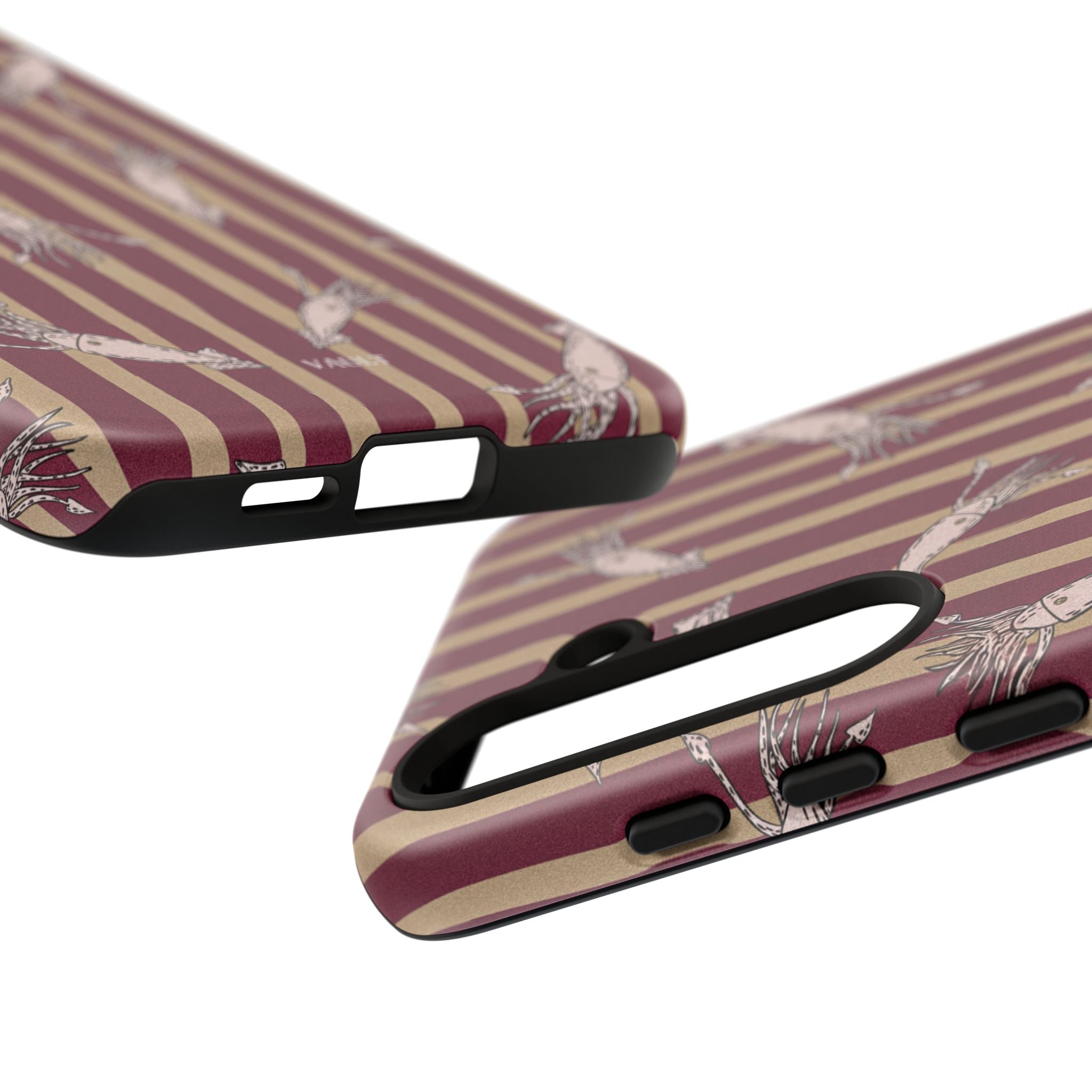 Phone Case - Vintage Shrimp Pattern on Burgundy Stripes