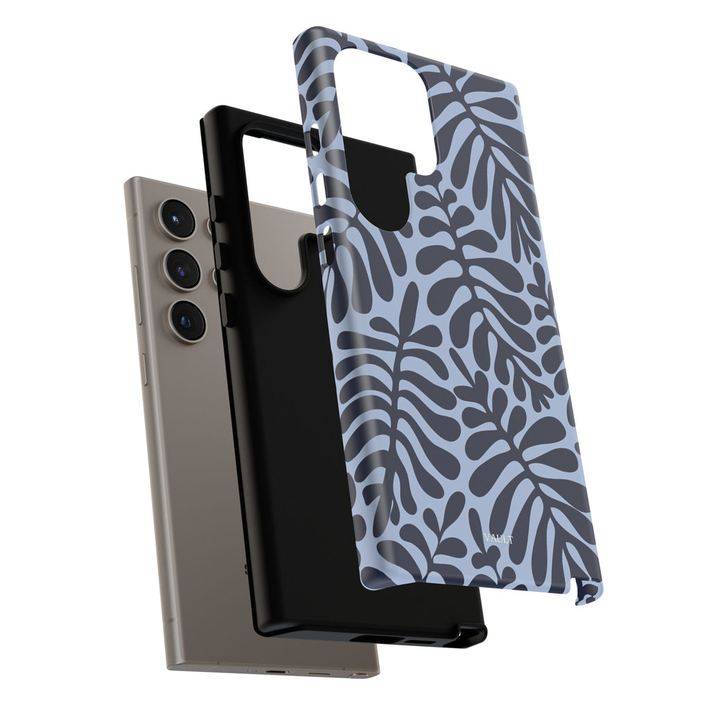 Floral Fern Tough Phone Case – Navy Blue on Light Blue, Protective Slim Cover