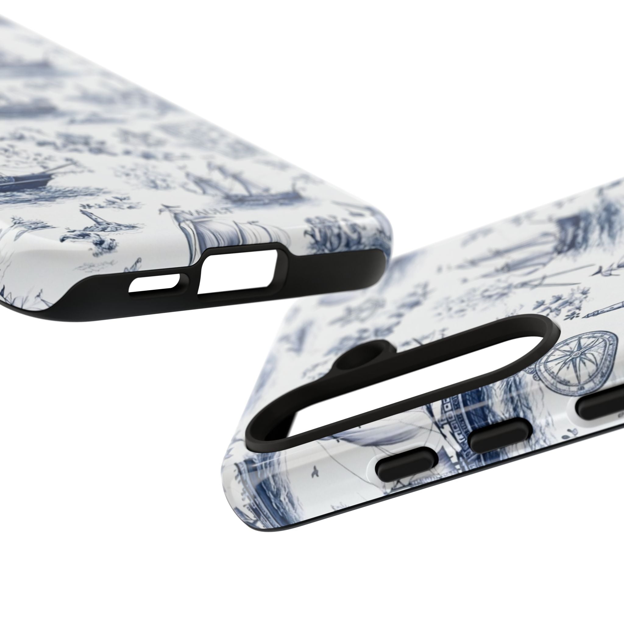 Nautical Vintage Ship Tough Phone Case — Blue Toile Sailboat Pattern