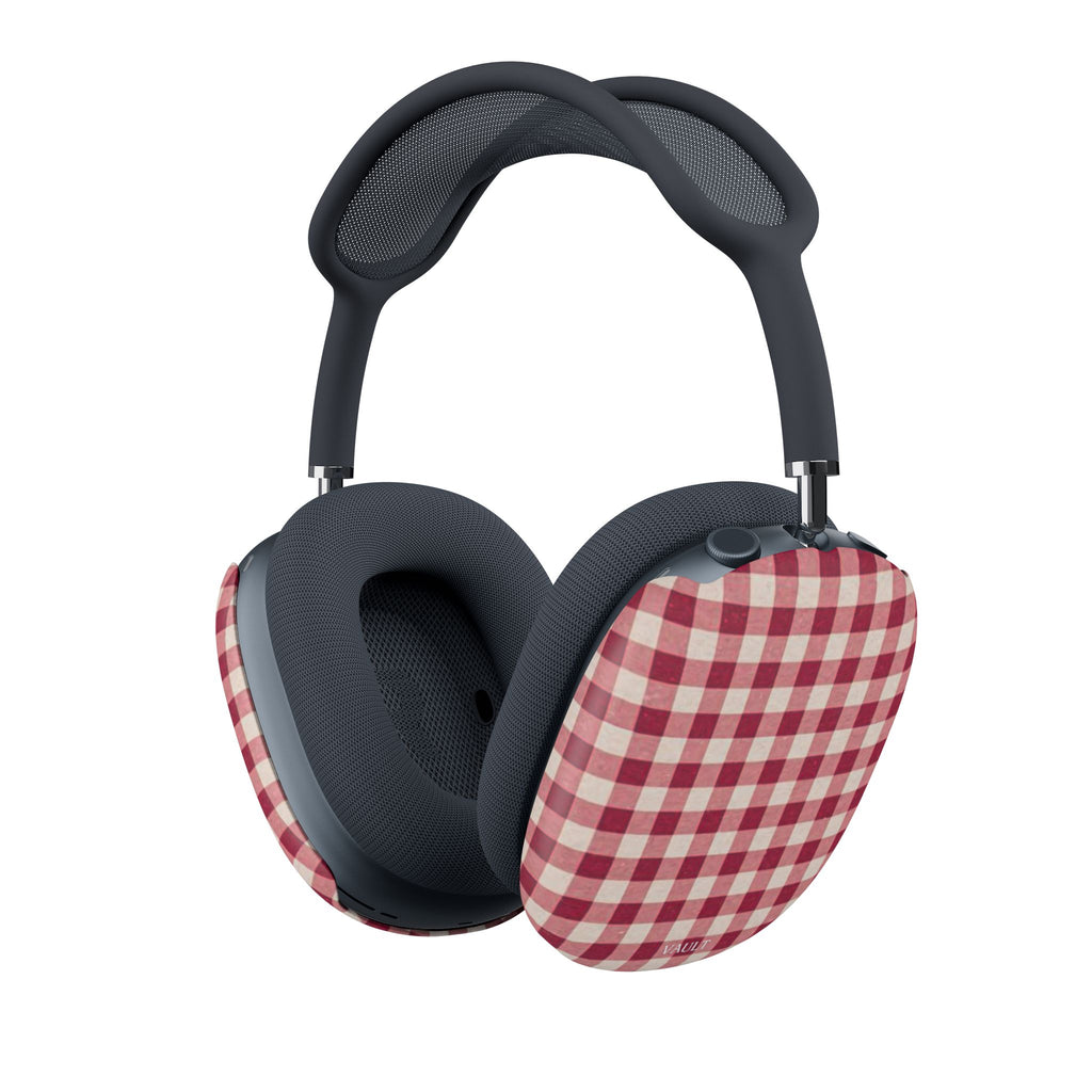 Cover Padiglioni AirPod Max in Plaid — Fodere Protettive Gingham Rosso