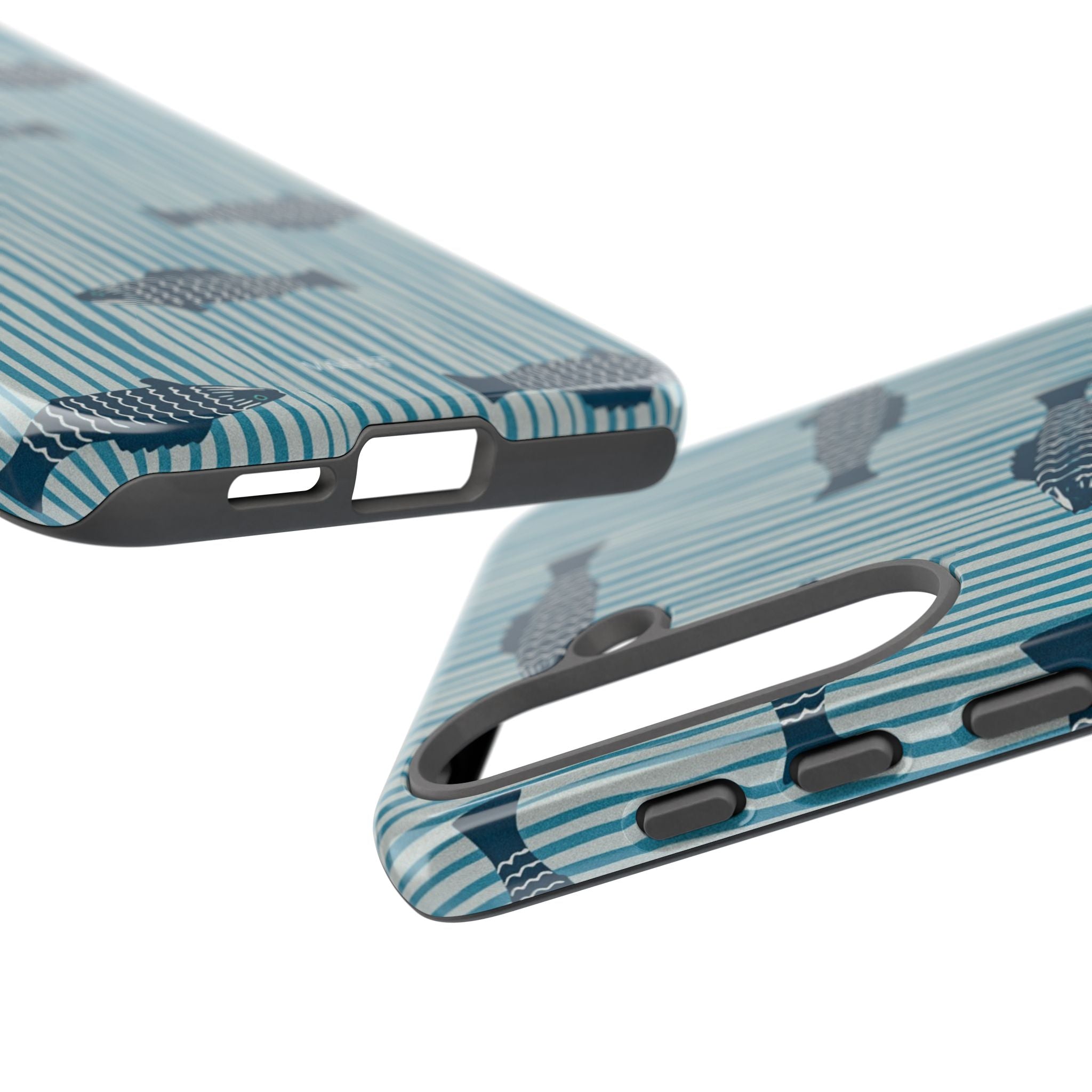 Fish Pattern Tough Phone Case — Blue Striped Ocean Design