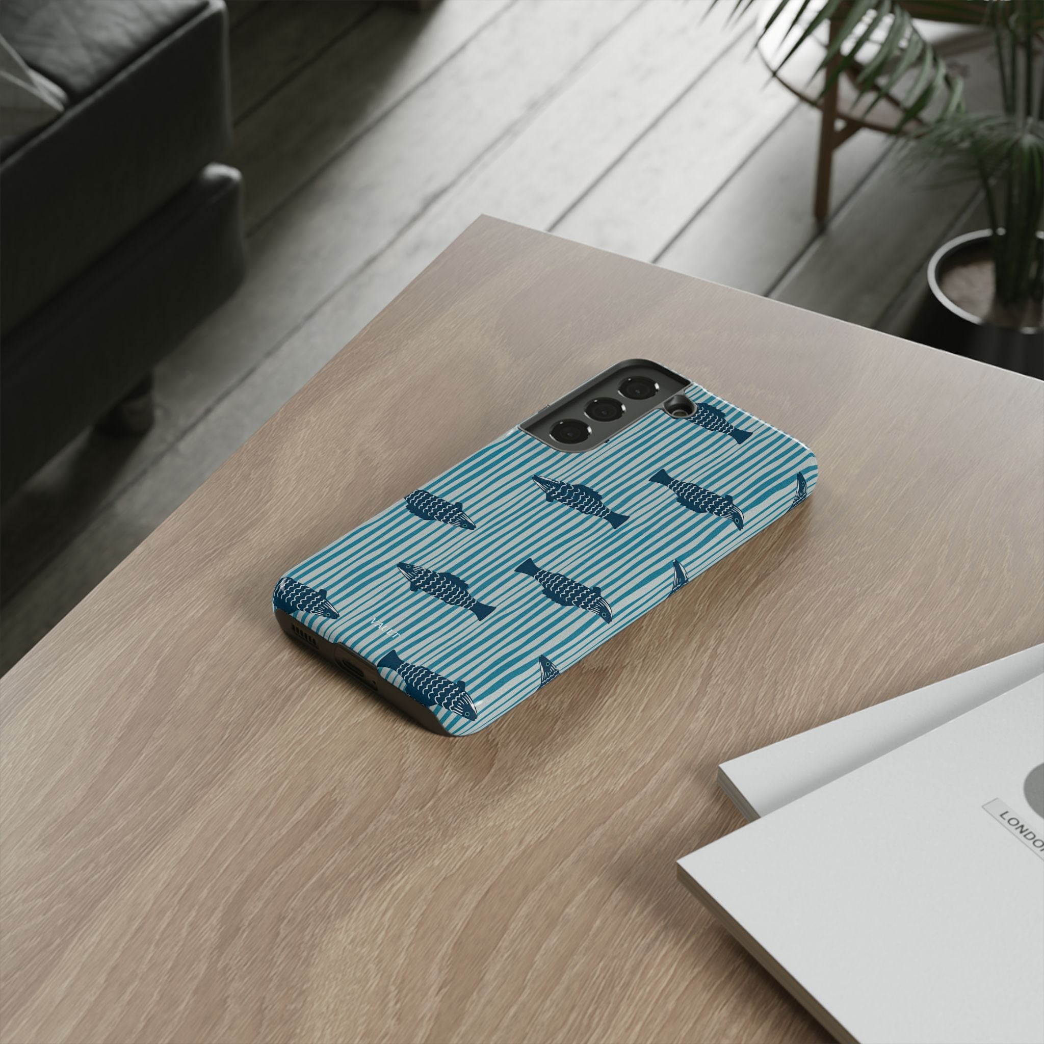Fish Pattern Tough Phone Case — Blue Striped Ocean Design
