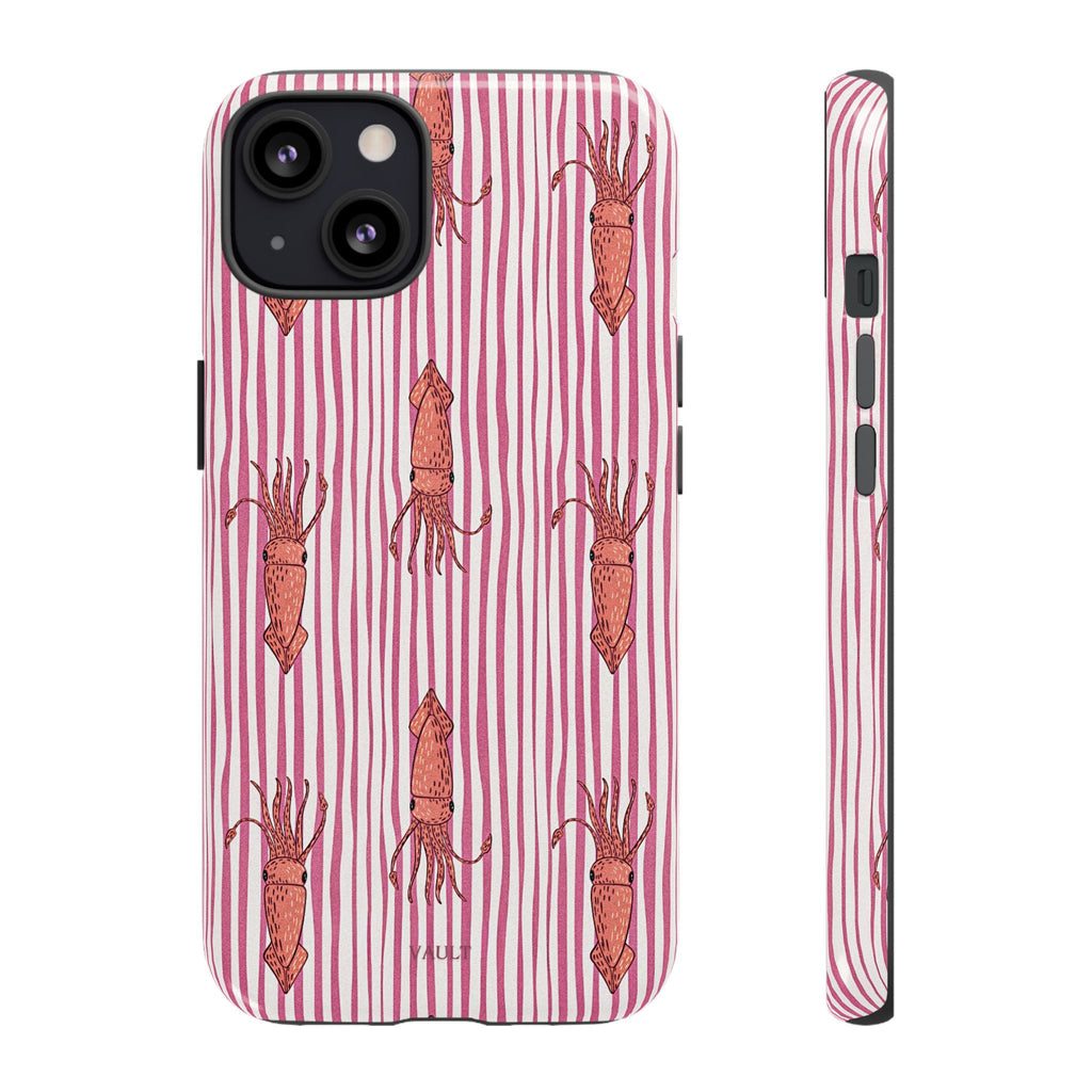 Cover per telefono con striscia di calamaro — Fantasia rosa di creature marine