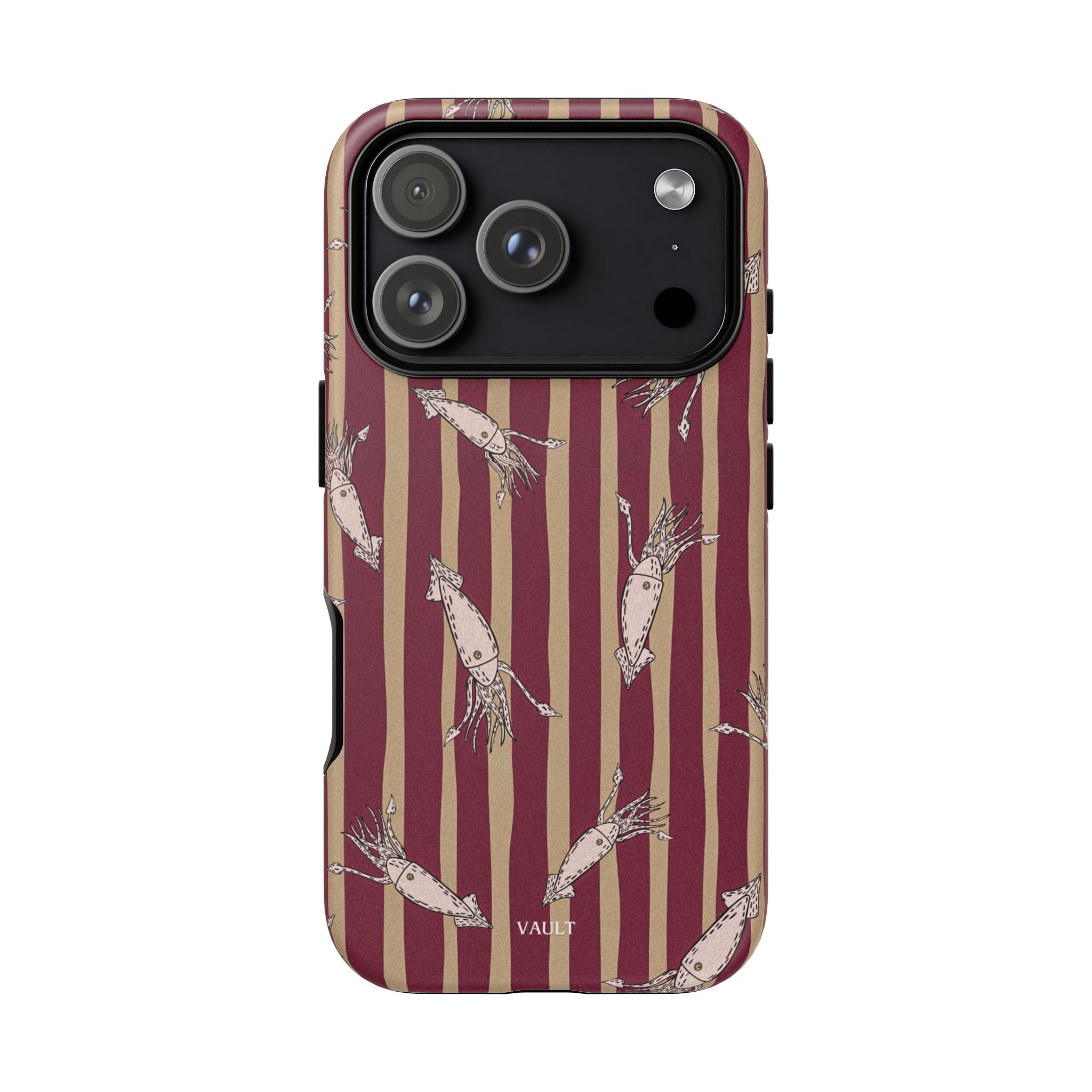 Phone Case - Vintage Shrimp Pattern on Burgundy Stripes