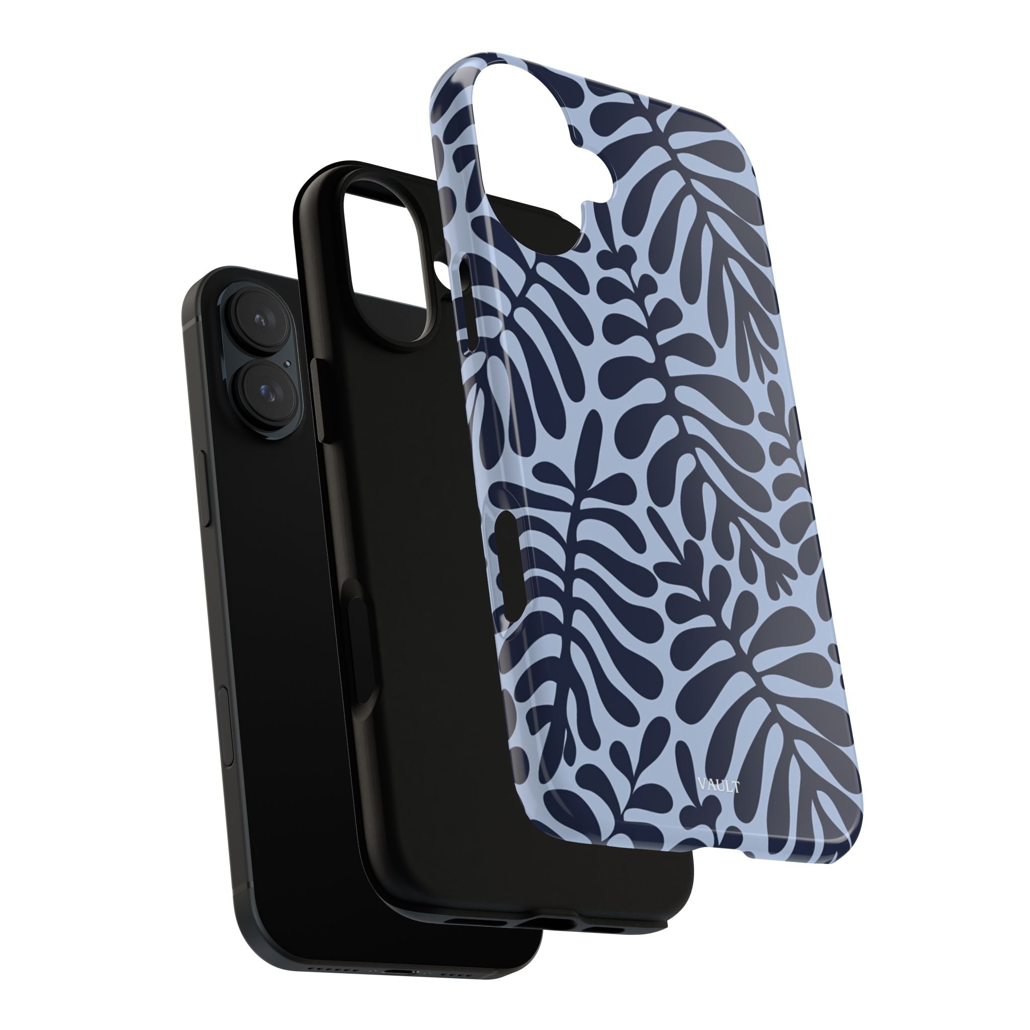 Floral Fern Tough Phone Case – Navy Blue on Light Blue, Protective Slim Cover