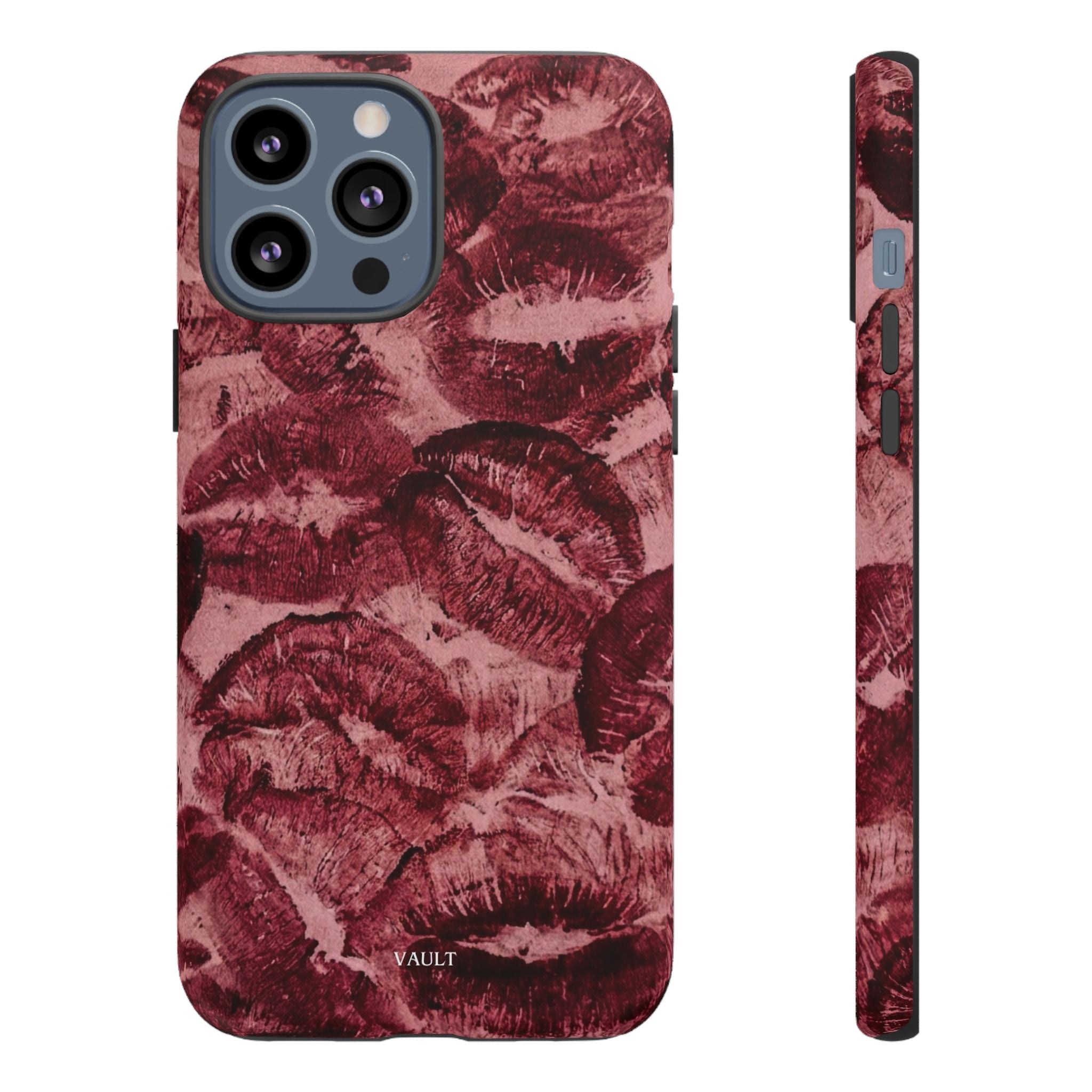 Kiss Print Phone Case – Burgundy Lip Pattern Protective Phone Cover