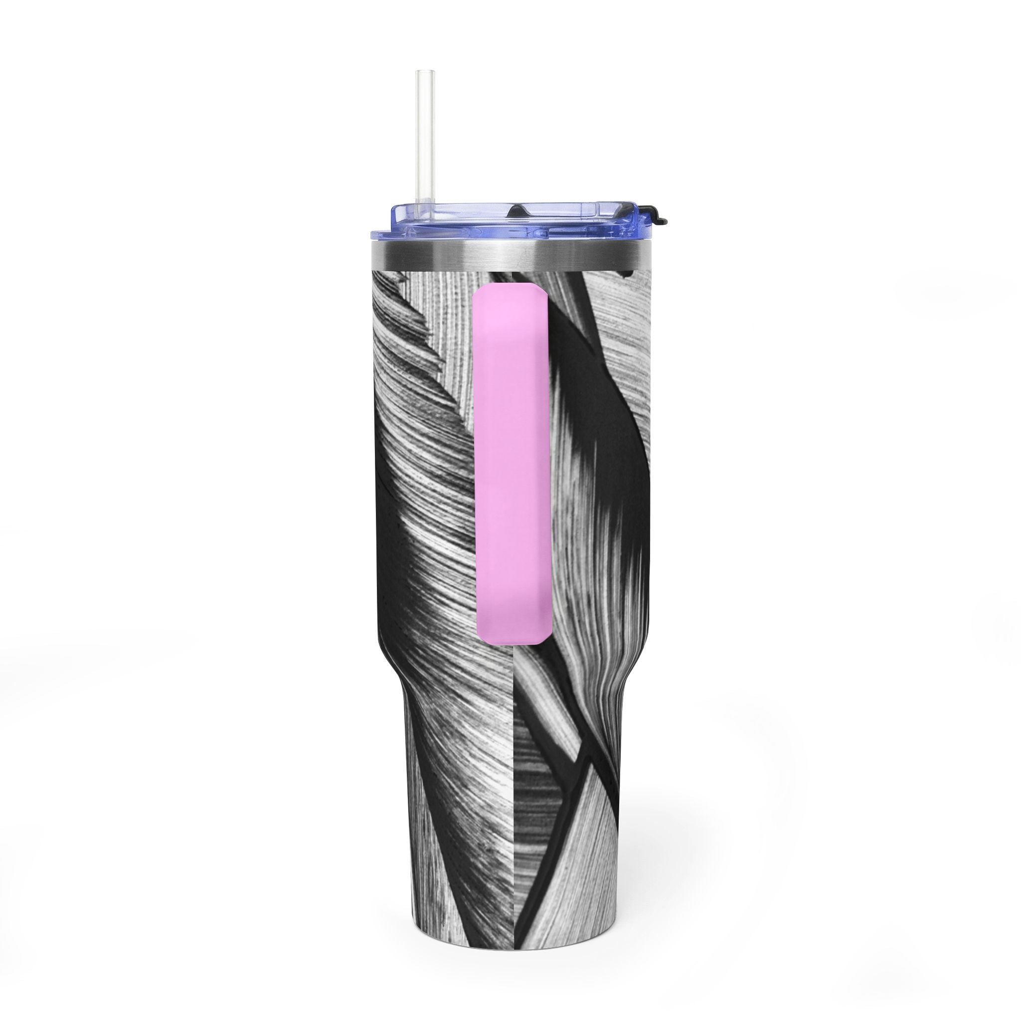 40oz Black & White Tropical Leaf Thermal Tumbler