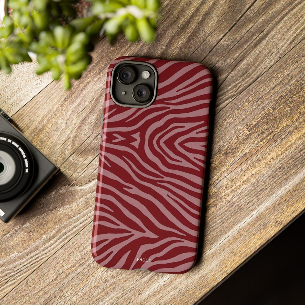 Cover robusta per telefono con stampa zebrata rossa