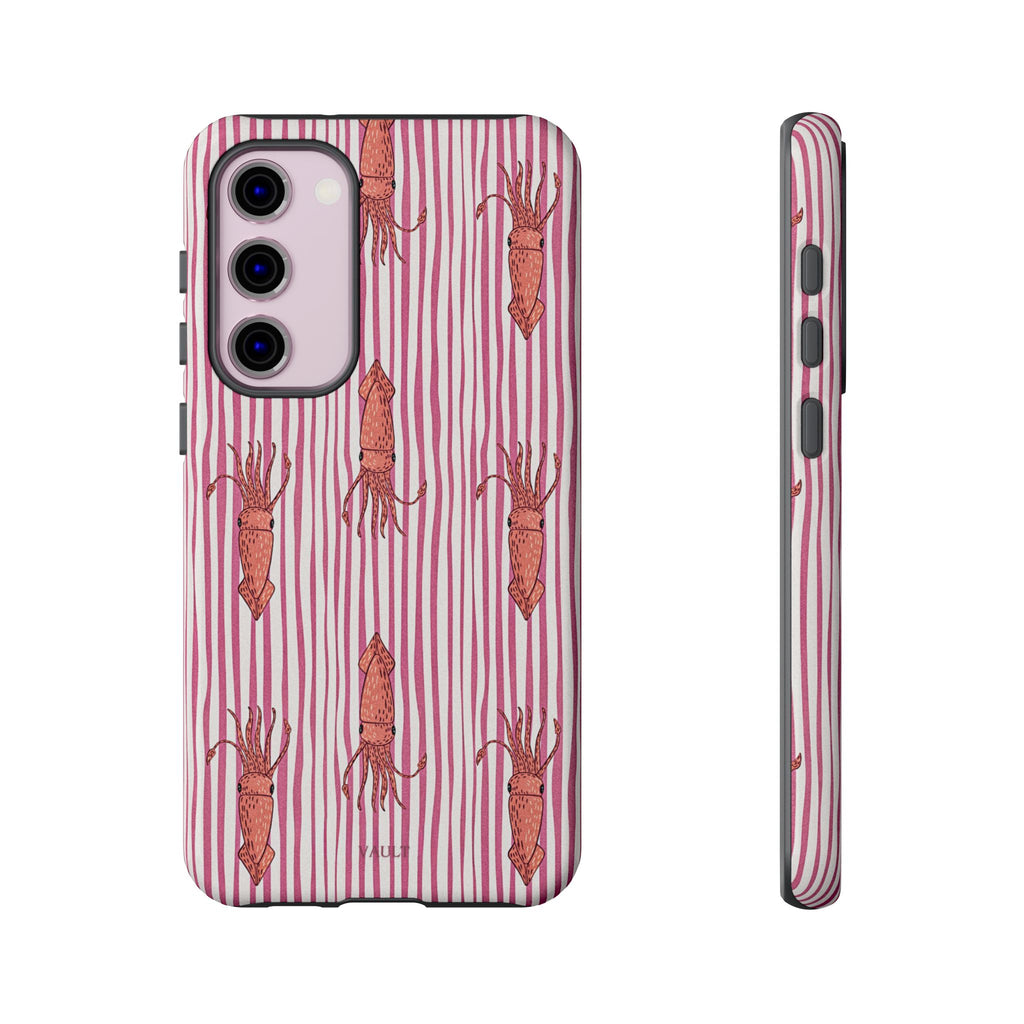 Cover per telefono con striscia di calamaro — Fantasia rosa di creature marine