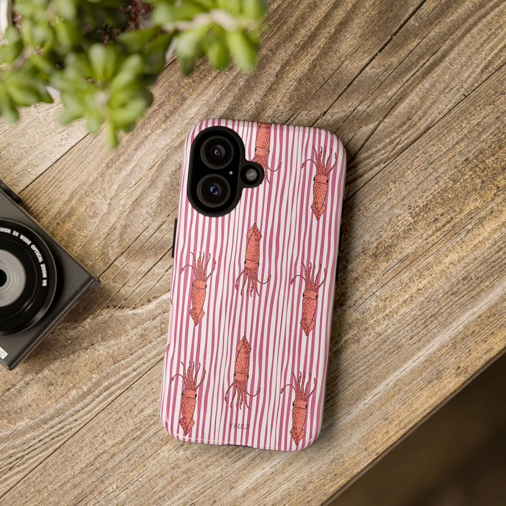 Cover per telefono con striscia di calamaro — Fantasia rosa di creature marine