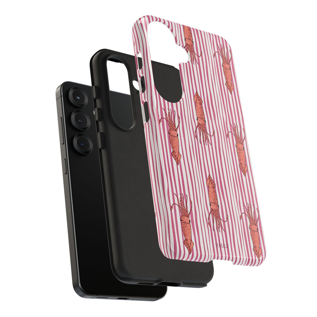 Cover per telefono con striscia di calamaro — Fantasia rosa di creature marine