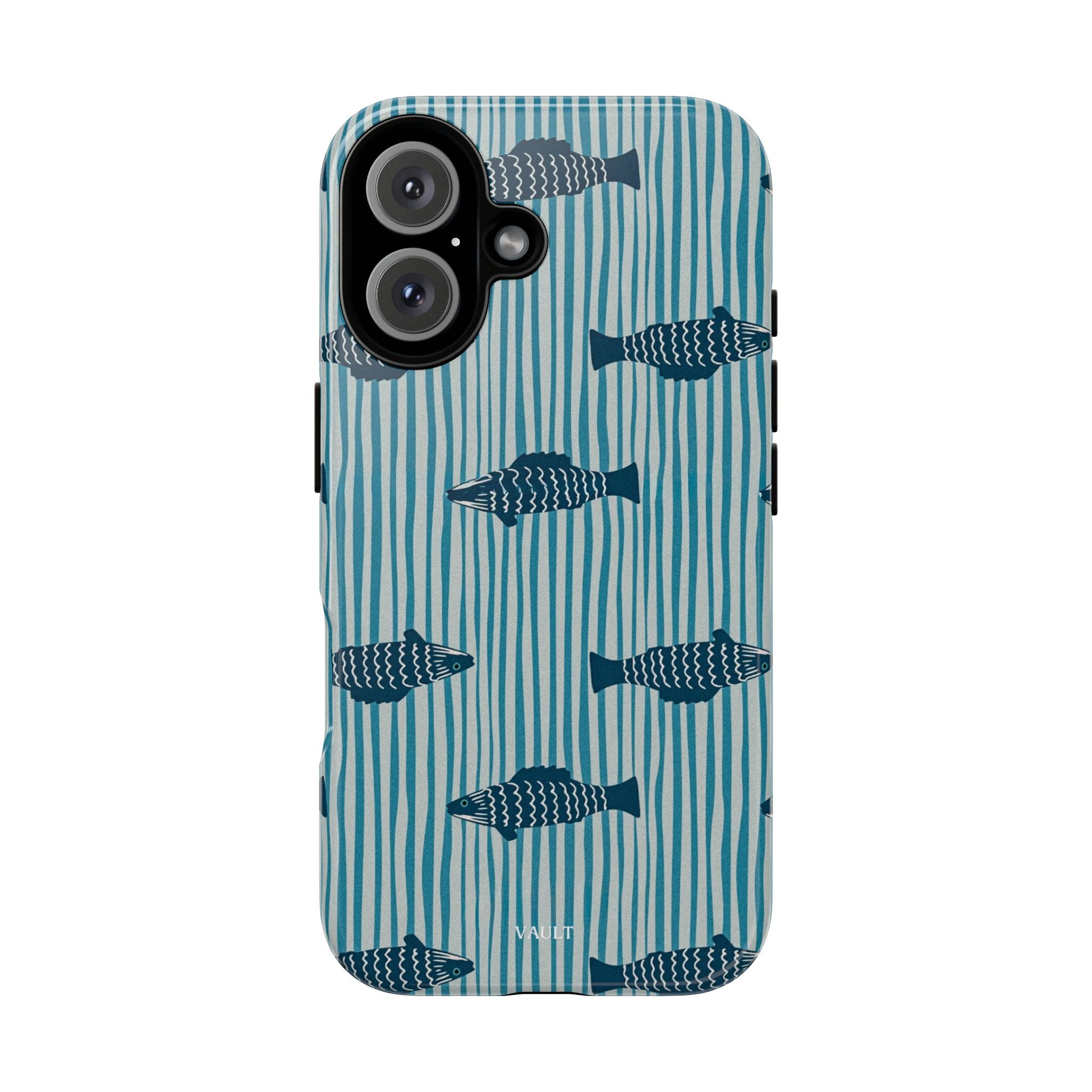 Fish Pattern Tough Phone Case — Blue Striped Ocean Design