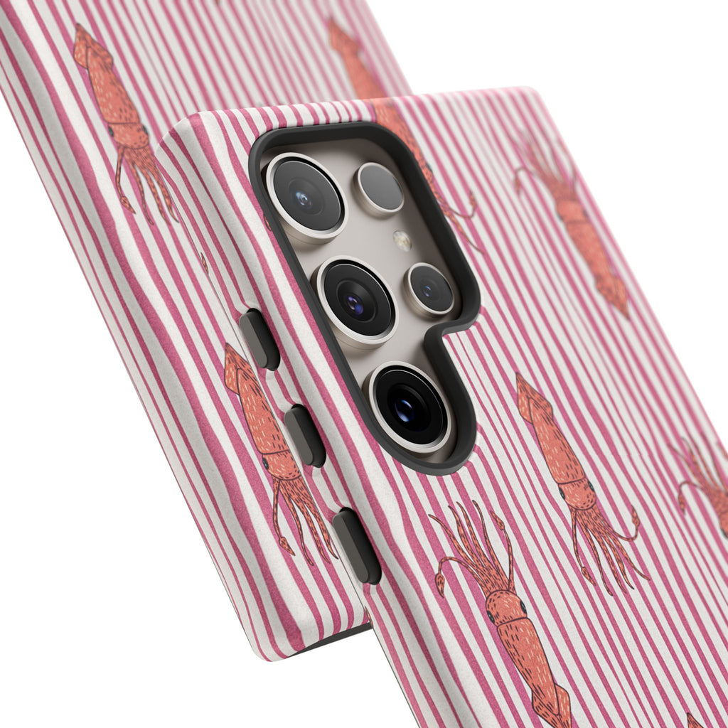 Cover per telefono con striscia di calamaro — Fantasia rosa di creature marine