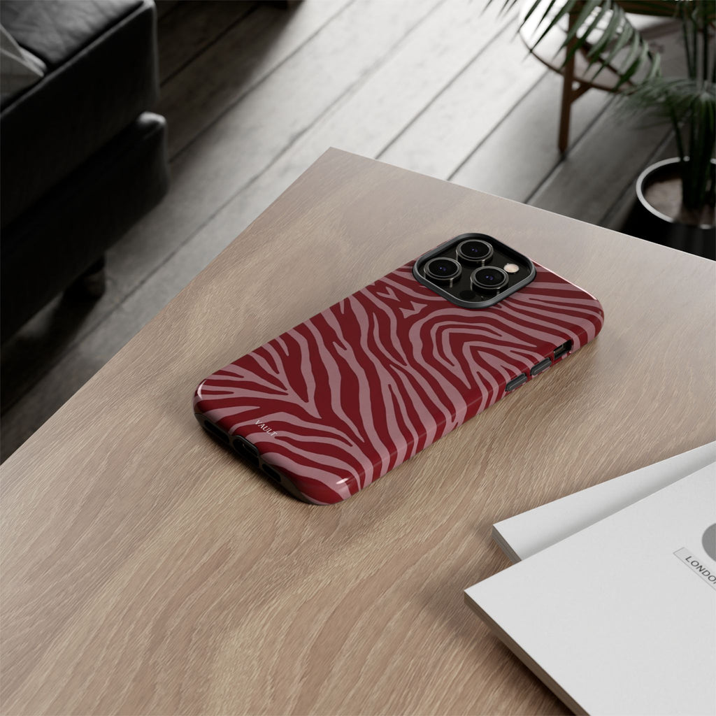 Cover robusta per telefono con stampa zebrata rossa
