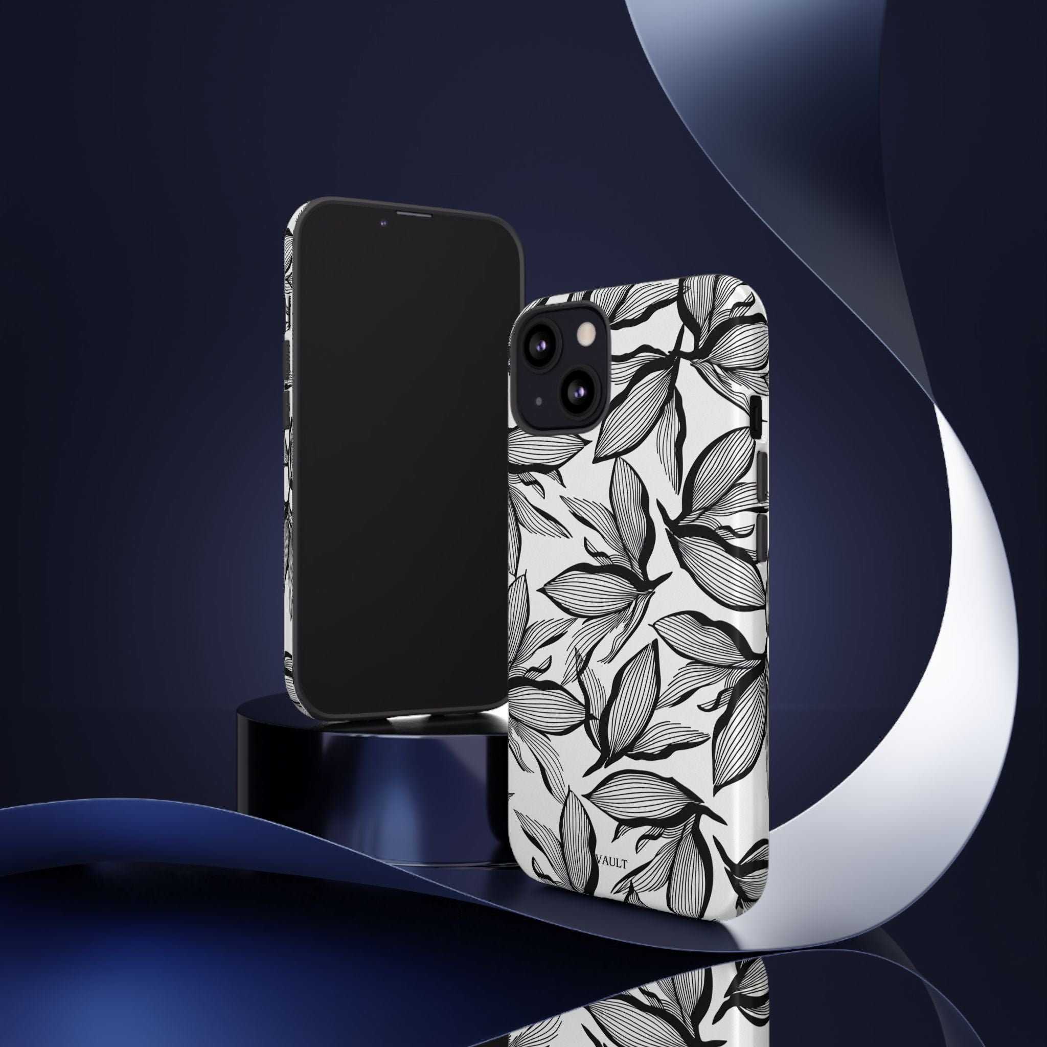 Floral Leaves Tough Phone Case – Black & White Botanical Protection