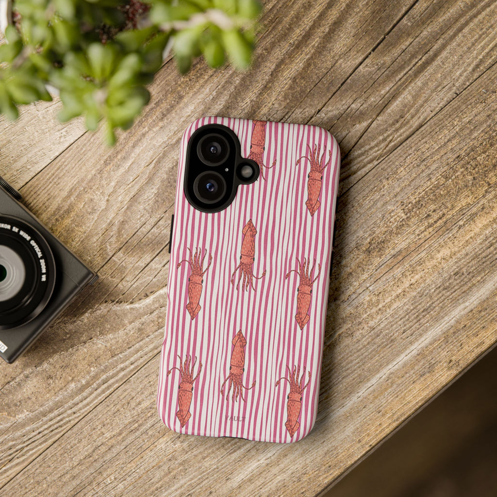 Cover per telefono con striscia di calamaro — Fantasia rosa di creature marine