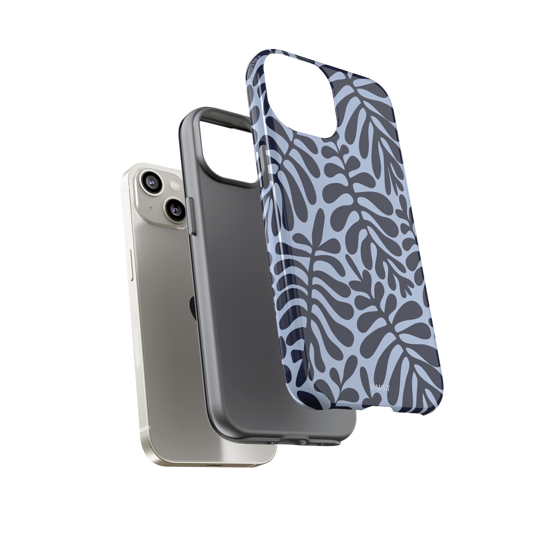 Floral Fern Tough Phone Case – Navy Blue on Light Blue, Protective Slim Cover