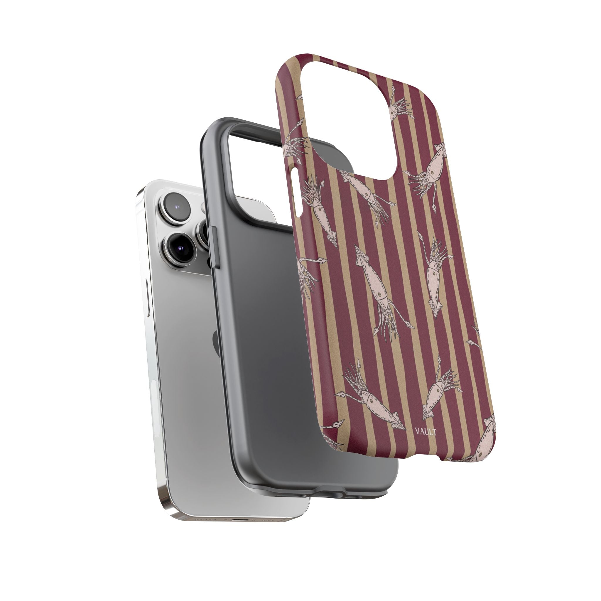 Phone Case - Vintage Shrimp Pattern on Burgundy Stripes