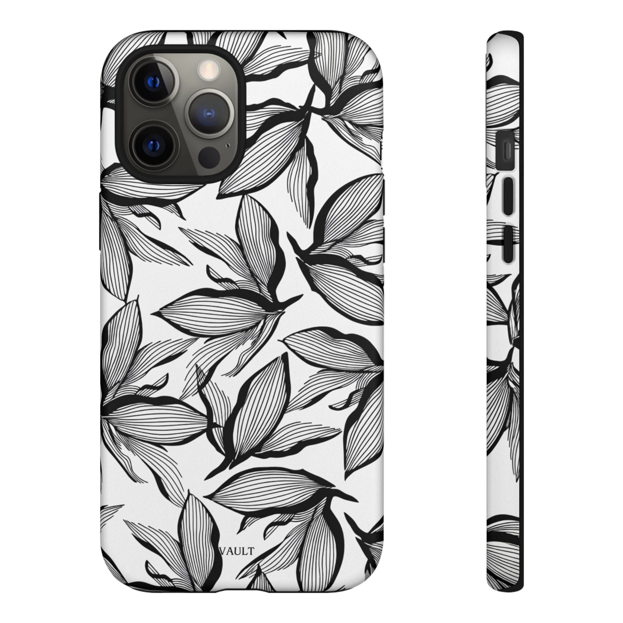 Floral Leaves Tough Phone Case – Black & White Botanical Protection