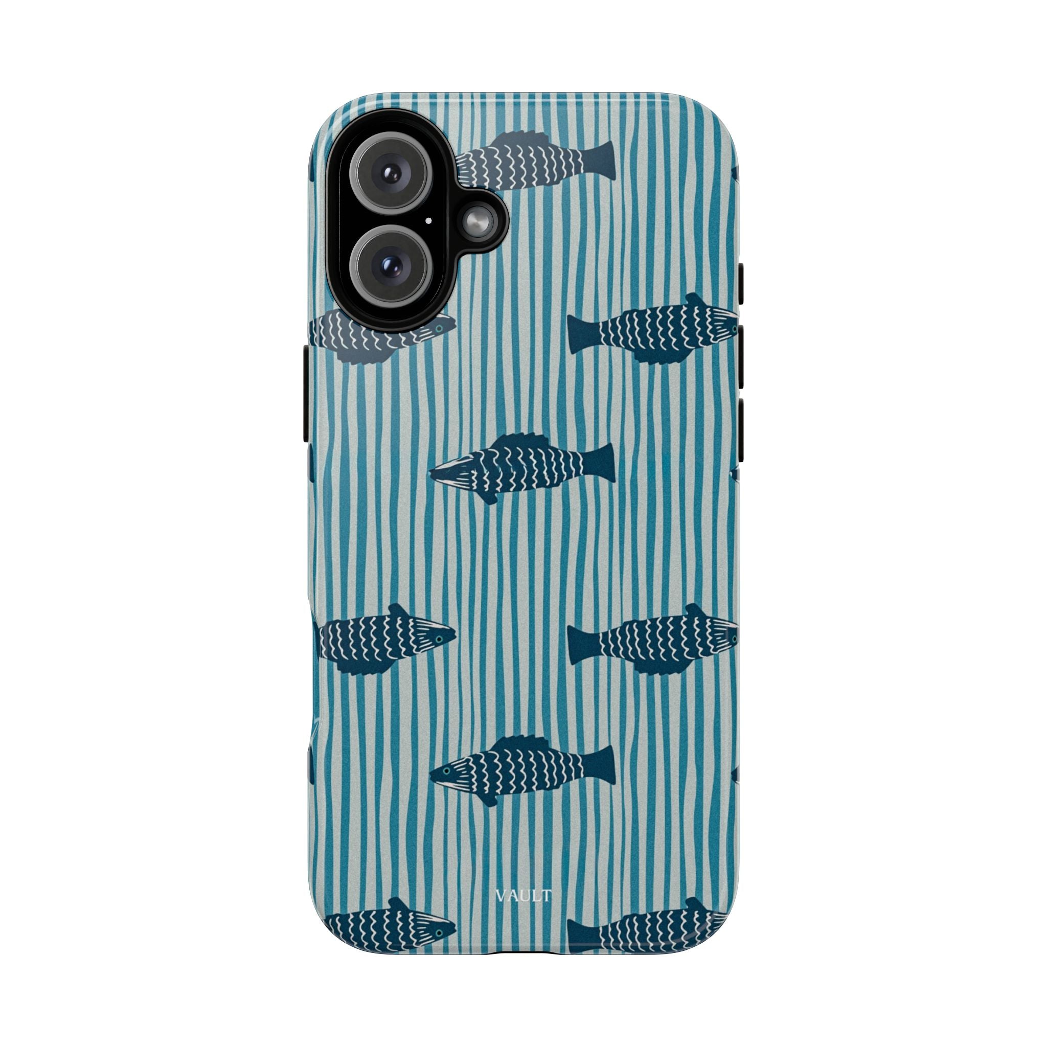 Fish Pattern Tough Phone Case — Blue Striped Ocean Design