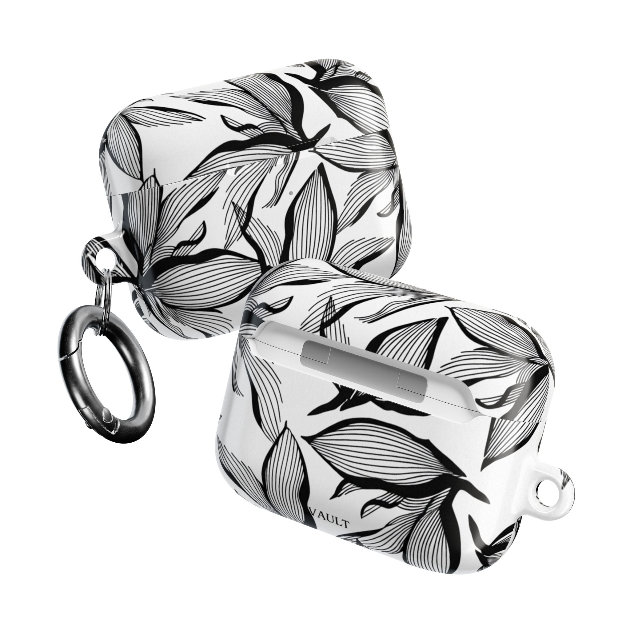 Floral Monochrome AirPod Case — Black & White Leaf Pattern